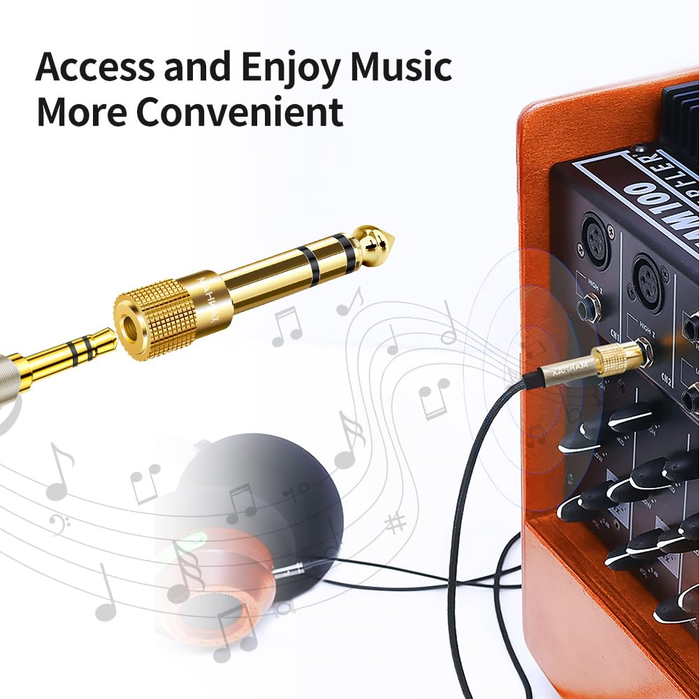 1/4 cala 6,35 mm męski na 1/8 cala 3,5 mm żeński TRS Stereo Audio Jack ćwierć cala do słuchawek Aux adapter do kabla Aux, wzmacniacza gitarowego, głośnika itp. (2 sztuki)