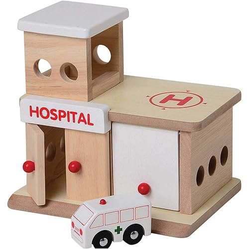 Miniatura 2 de Juguetes consecutivos Hospital, restaurante y tiendas de juguetes y comestibles Edificios de juego de madera y ambulancia de madera para edades de 3