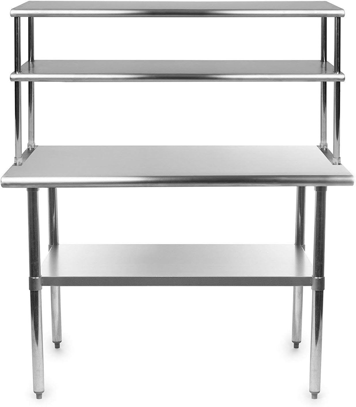 Stainless Steel Work Prep Table 18 x 60 with Adjustable Double Overshelf 12 x 60