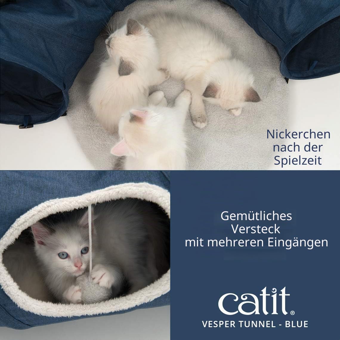 Catit 41995 Vesper Tunnel, für Katzen, mit Schlafkissen, blau ,