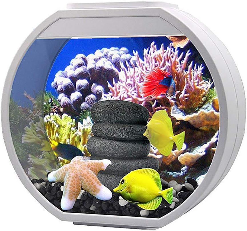 ホームオフィステーブルトップ用ウォーターポンプランプフィルターと水族館のガラス小魚水槽金魚ボウルエコシリンダーデスクトップインテリア 屋内リラックス 白 送料無料 L