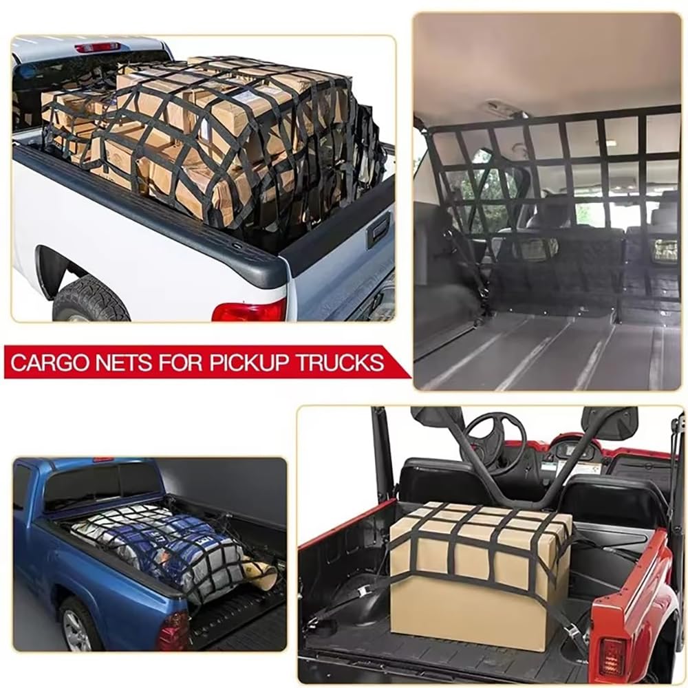 NEWFUN Red Maletero, Red de Carga para Pickup Camión 127x107CM, Red De Carga Pesada, Red de Carga Ajustable para Camión Pickup Remolquem, Red Maletero para SUV Van Carro Automóviles Universal
