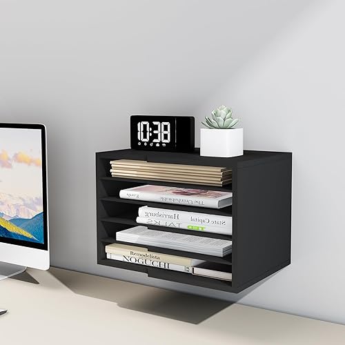 Miniatura 2 de Clasificador de archivos de escritorio con 4 estantes ajustables para el hogar y la oficina, organizador de bandeja de papel para cartas, soporte de