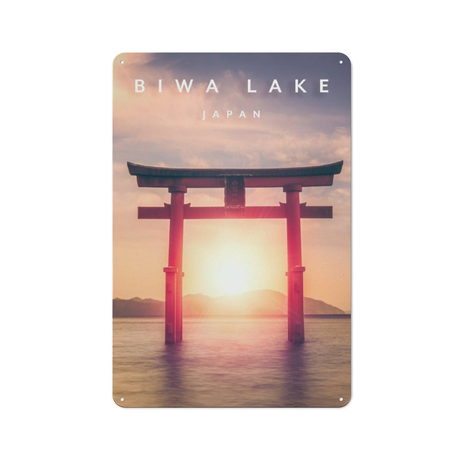 Junmoney Biwa Lake Japan Retro-Style Metal Wall Sign 30X20cm For Pub Or Café, A New Home Present For Hospitality Wall Decor Collectors