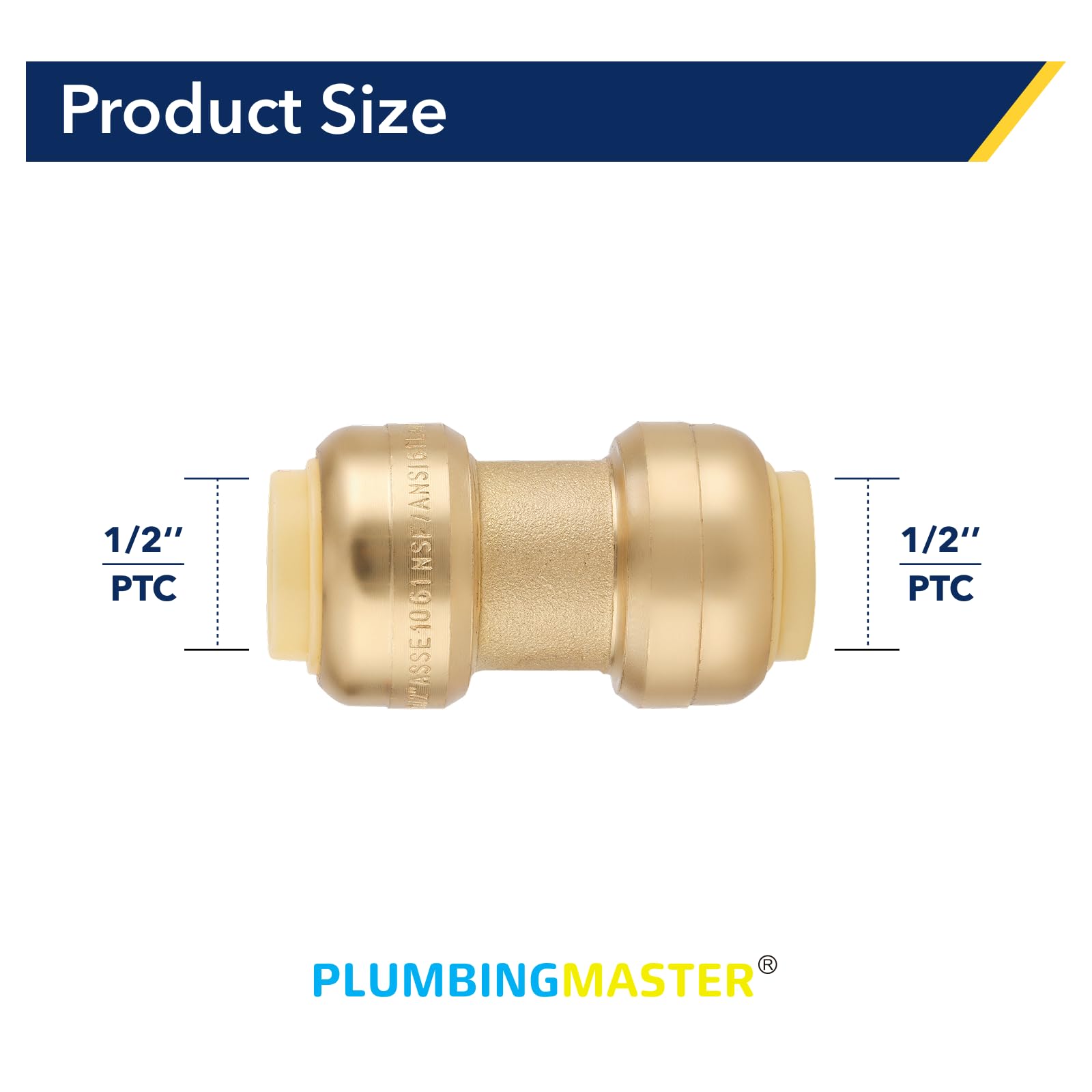 Accesorio de tubería de latón, accesorios rectos de ajuste a presión de 1,27 cm con clip de desconexión para tubos de cobre, PEX, CPVC, anticorrosión, múltiples certificaciones (paquete