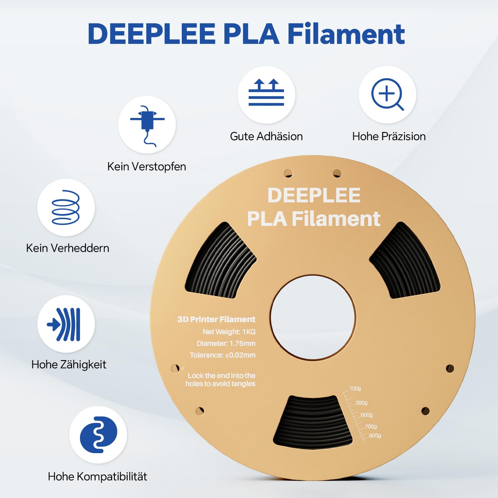 DEEPLEE PLA Filament 1.75mm 4kg (1KG/Spool) Maßgenauigkeit +/- 0,02 mm Weiß für FDM 3D Drucker