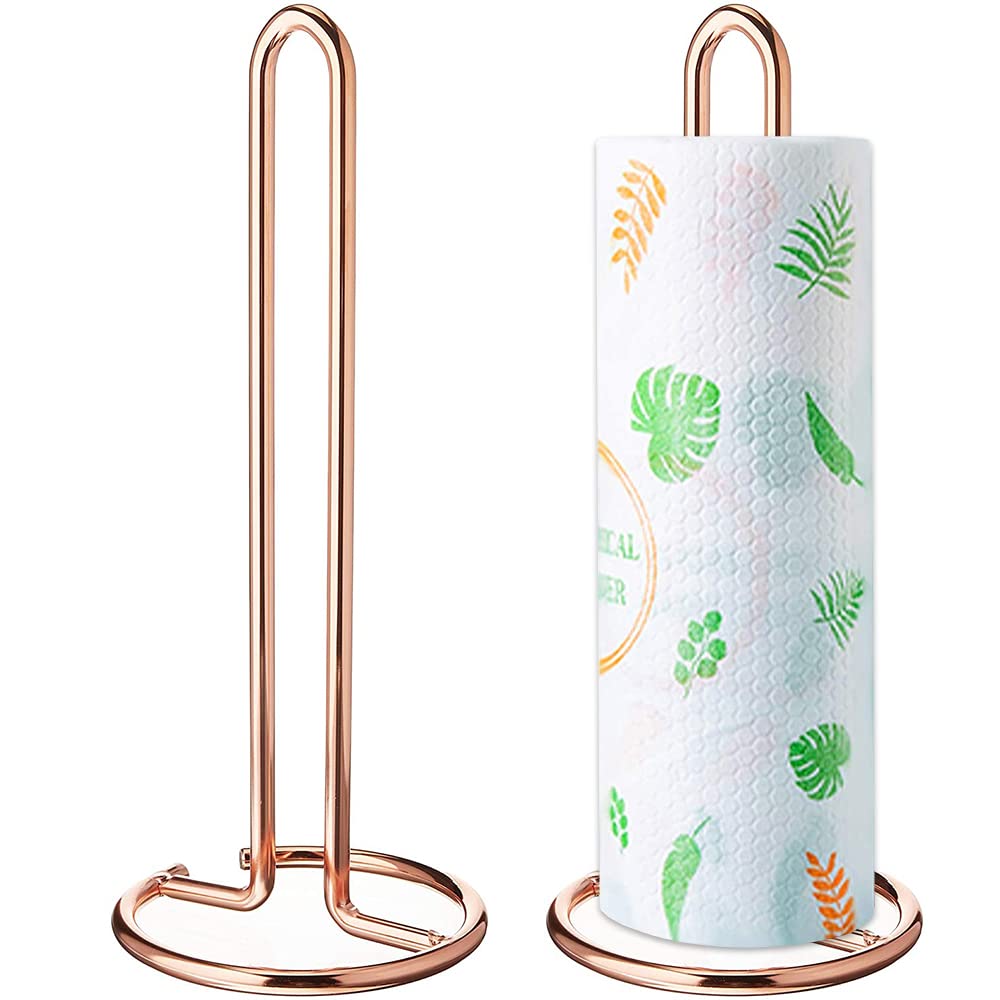 NC THERESA Paper Towel Holder, Steady Countertop Standing Paper Towel Stand, Fits Standard & Jumbo Rolls, Metal Paper Towel Dispenser for Kitchen Table or Bathroom (Rose Gold)
