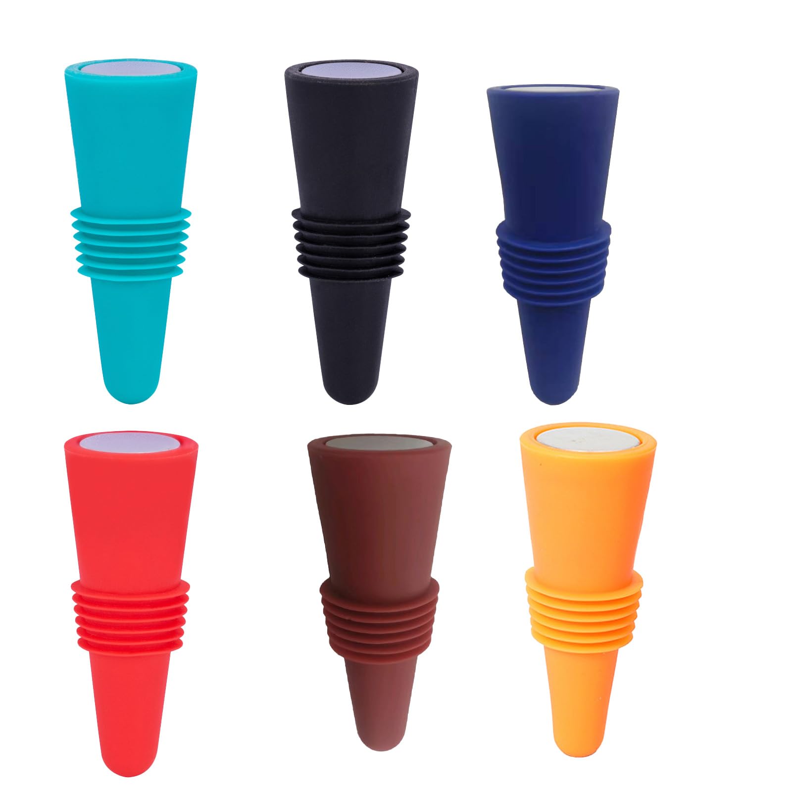 Kalttoy Of 6 Multicolors Silicone Wine Stoppers with Metal Top Multipurpose Bottle Preservers Beverage Bottles Corks Silicone Wine Stoppers