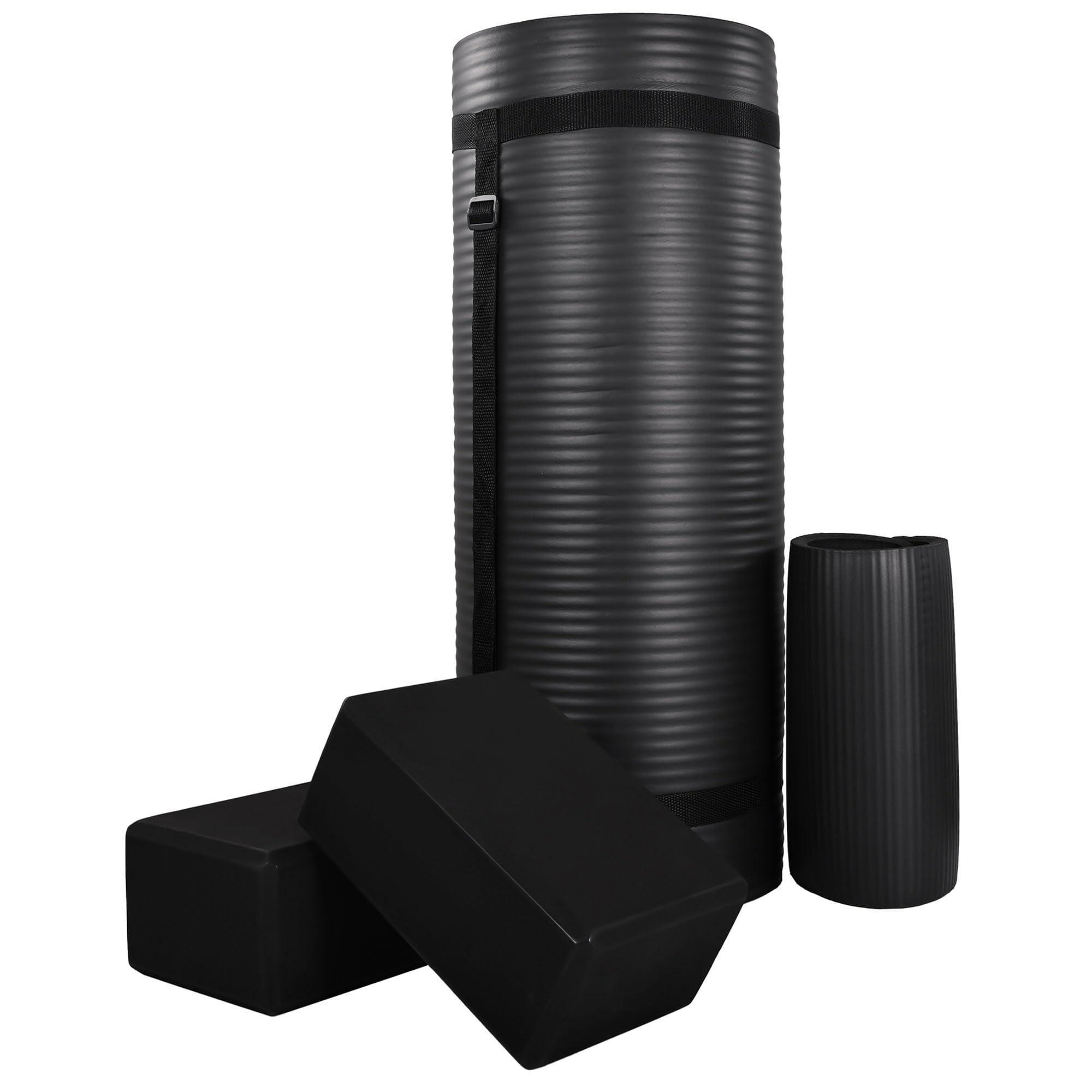 BalanceFromExercise Yoga Mat for Home Workout, 1” Thick, Optional Blocks & Knee Pad