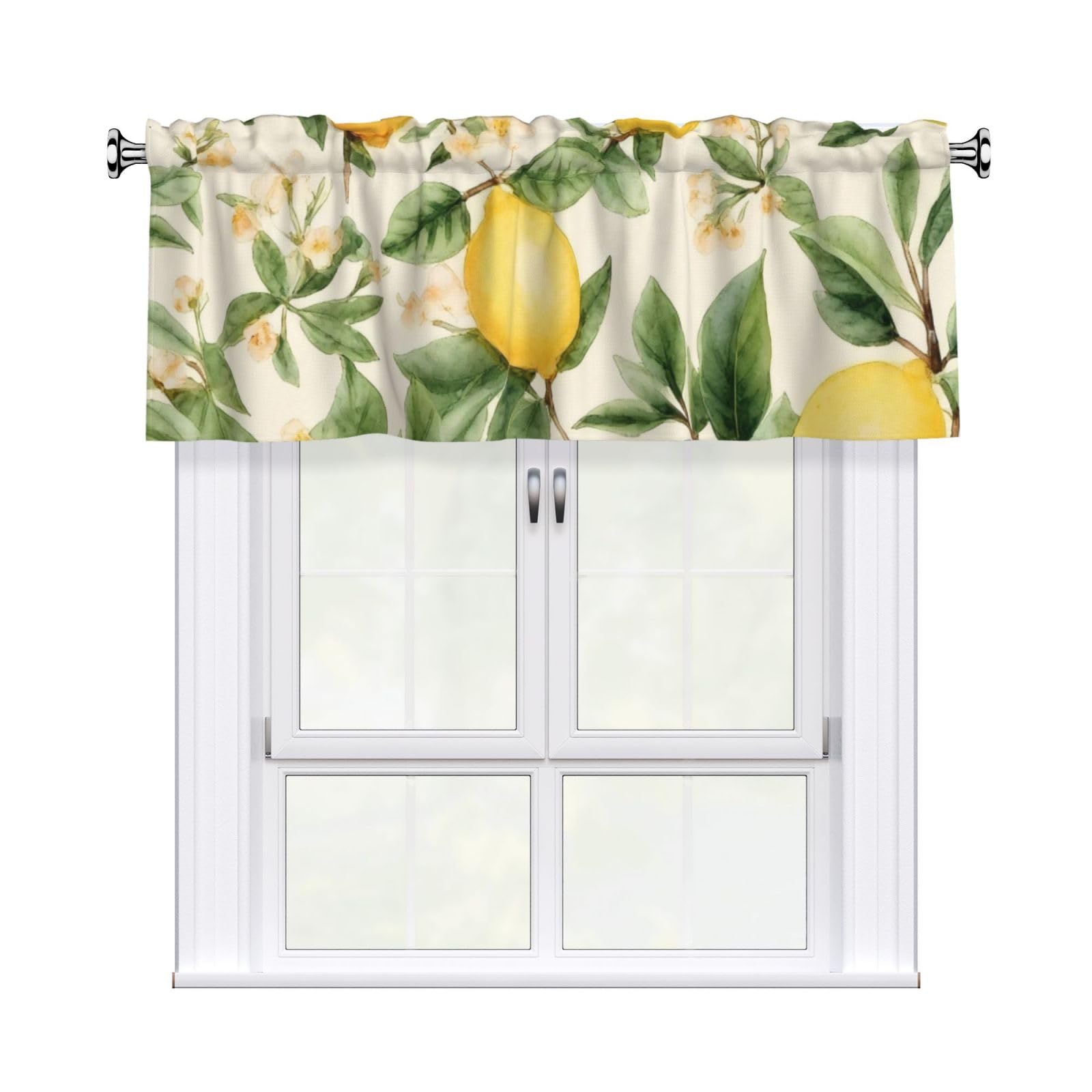HJKJKKJ Window Valance 137x 46 CM Kitchen Curtains Lemons and lemon leaves Valances for Windows Vintage Short Window Curtains Farmhouse Rod Pocket Decorative Curtain Valance for Bedroom Bathroom