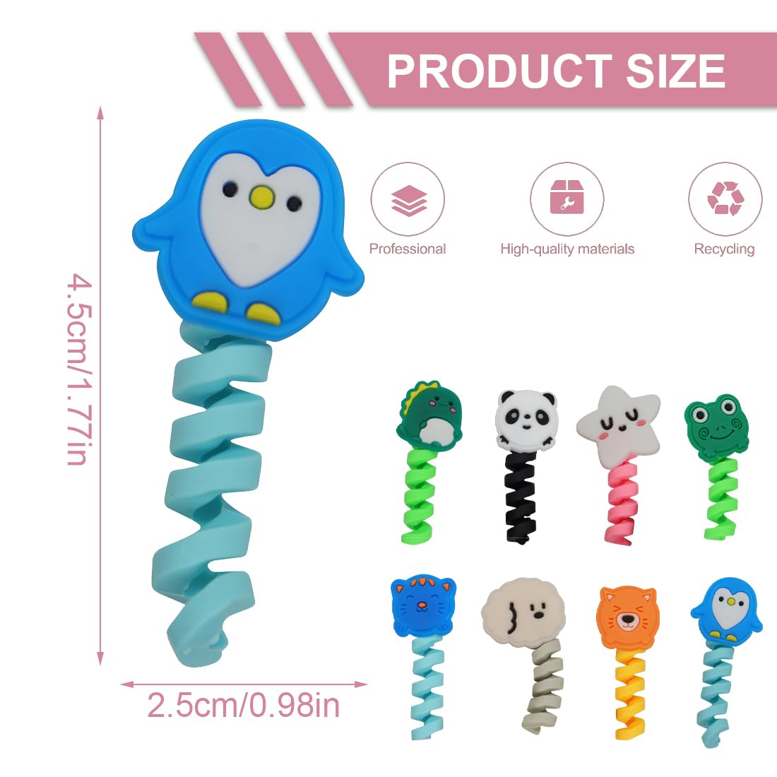 Set di 8 Proteggi Cavo Cellulare,Immagine di Animali, Protezione per Cavo di Ricarica USB, Compatibile con iPhone/Android
