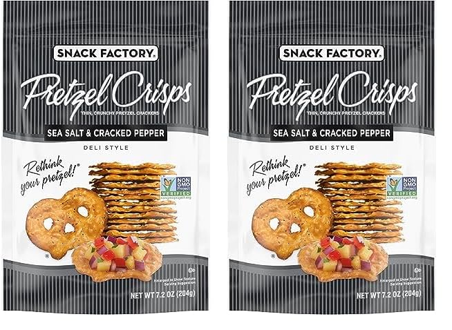 Snack FactoryPretzel Crisps, Sea Salt & Cracked Pepper, 7.2 Oz (Pack of 2)