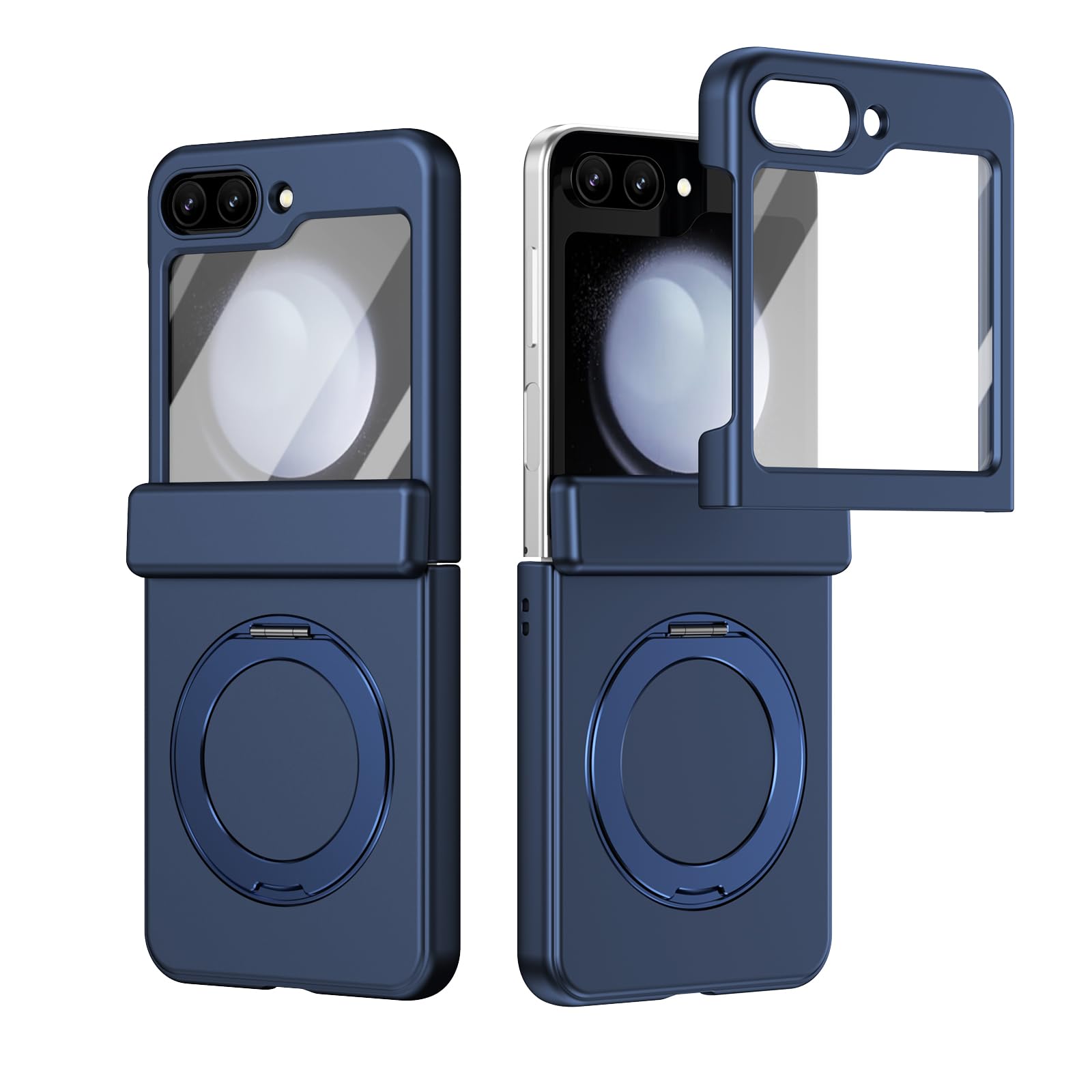 Coque Galaxy Z Flip 5 haut de gamme bleue avec anneau rotatif et béquille - 8