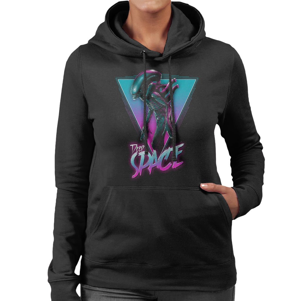 Cloud City 7 Women's Black Alien The Space Xenomorph Neon Hooded Sweatshirt