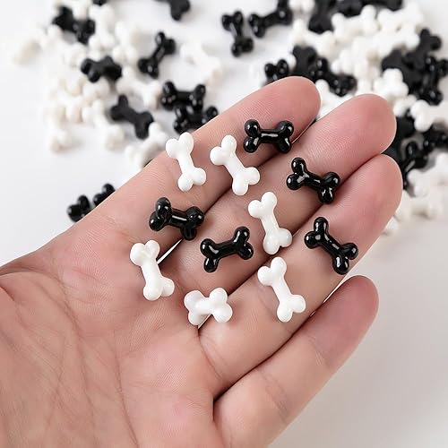 Miniatura 3 de 100 piezas de mini huesos de esqueleto de Halloween de resina negro y blanco mini huesos falsos de Halloween, decoración de mesa para manualidades,