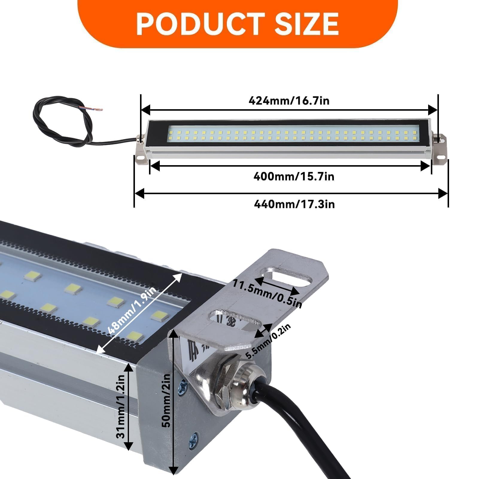 Agatige 24V 12W IP67 Lumière Industrielle Machine Tube LED, éclairage Anti-Déflagrant LED Machine Commande Numérique Par Ordinateur, éclairage Intérieur Bande Lumineuse Feux Travail Machinesoutils