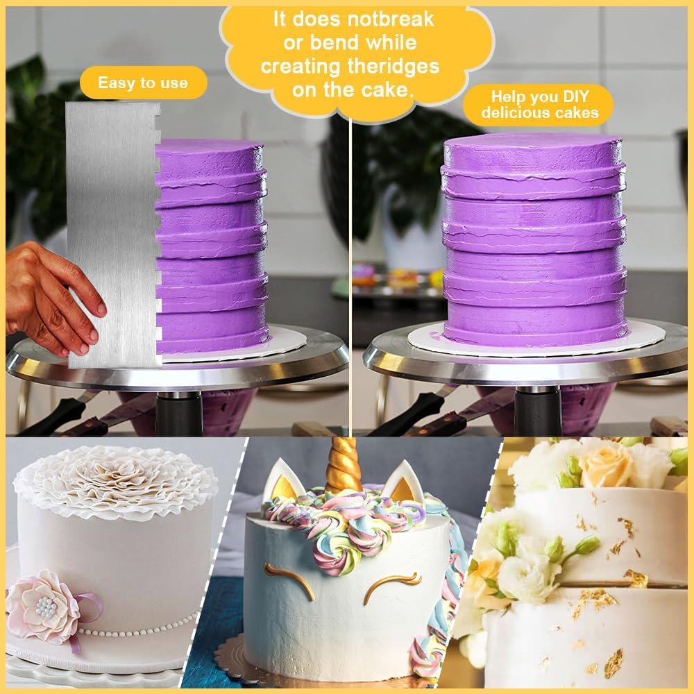 3 Pz Raschietto per Torte in Acciaio Inox,Raschietto per Torte a Doppio Lato,Raschietto in Metallo per Pasticceria,Raschietto Liscia per Torta per Decorare Glassare, Crema al Burro Mousse