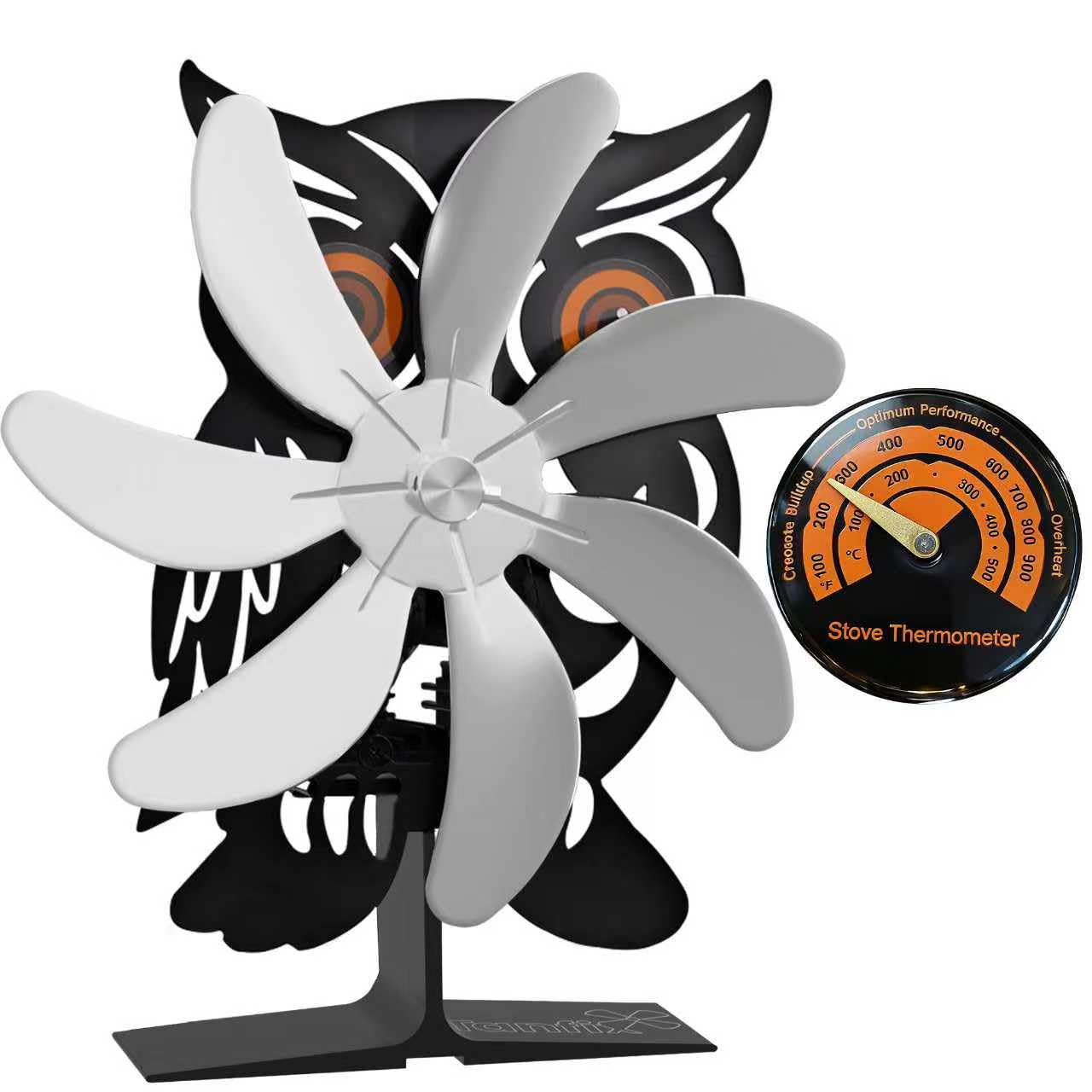 Nelyrho Wood Stove Fan with Thermometer, Heat Powered Owl Design