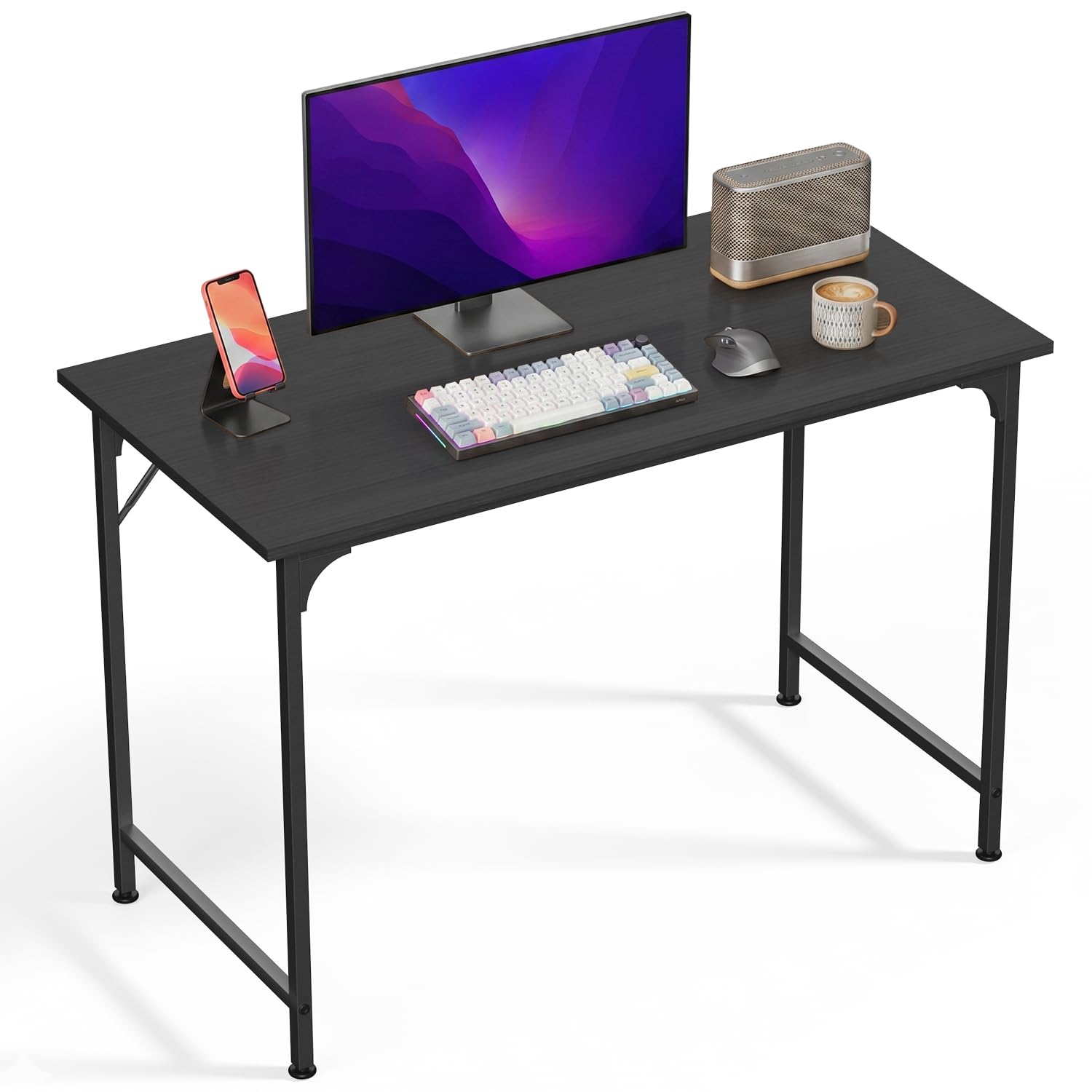 PIKAQTOP 40 inch Computer Desk Gaming Desk Multi-Function Writing Table Student Art Modren Simple Style PC Wood and Metal Desk Workstation, Black