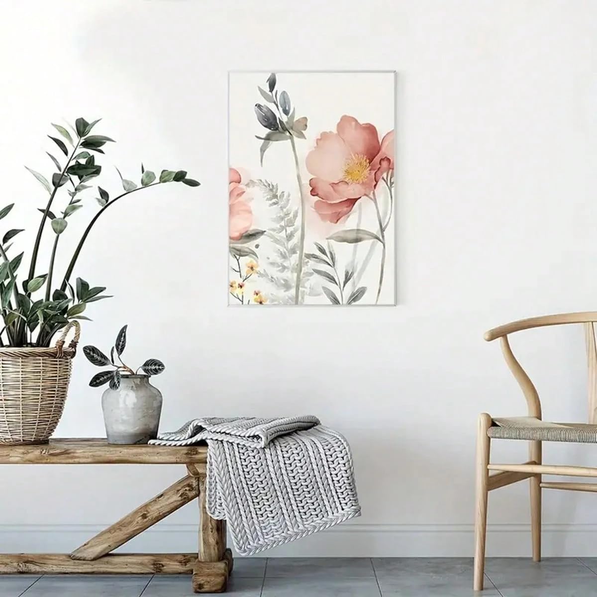TZKBDMA Quadri su tela con fiori rosa e farfalle per decorare cucina, soggiorno e camera da letto - Poster in stile inchiostro per soggiorno (70x100cmx3/Senza cornice)