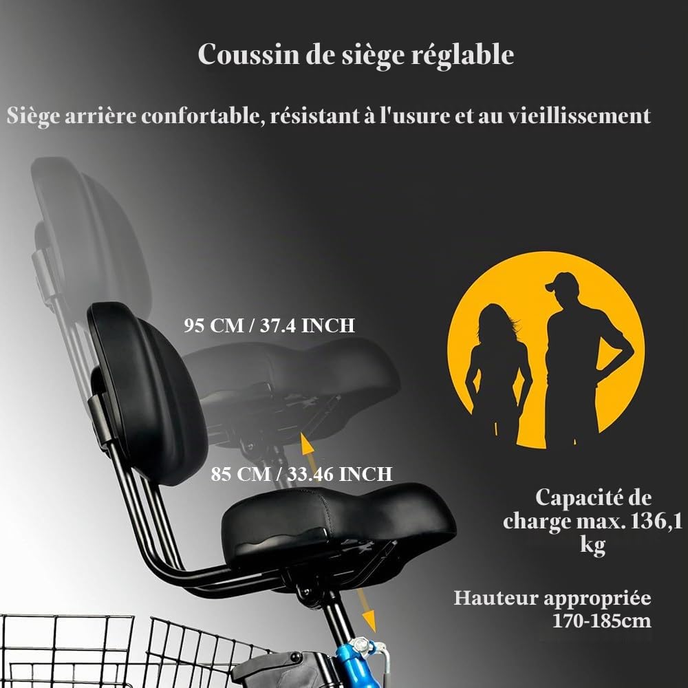 Vélo Pliant À Trois Roues pour Adultes,Batterie 48V 13Ah,Pneus Larges 20X4,7 Vitesses,Phare LED,Tableau De Bord,Grand Panier,Freins À Disque Doubles,Vélo Tout-Terrain pour Seniors