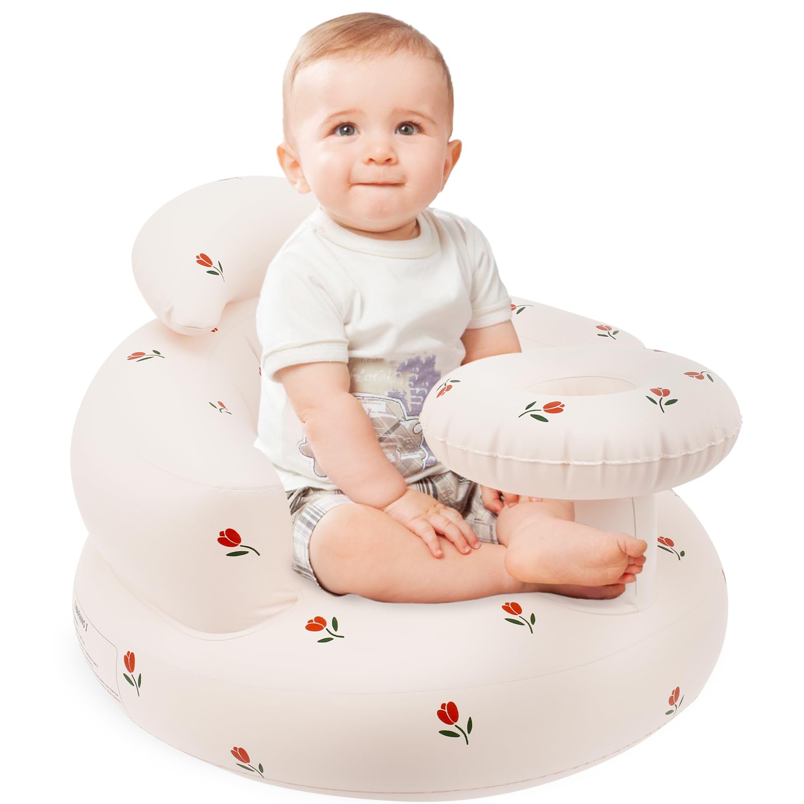 Inflatable Baby Seat - Portable Shower Chair, Blow Up Seat with Air Pump - Supports Babies 3-36 Months