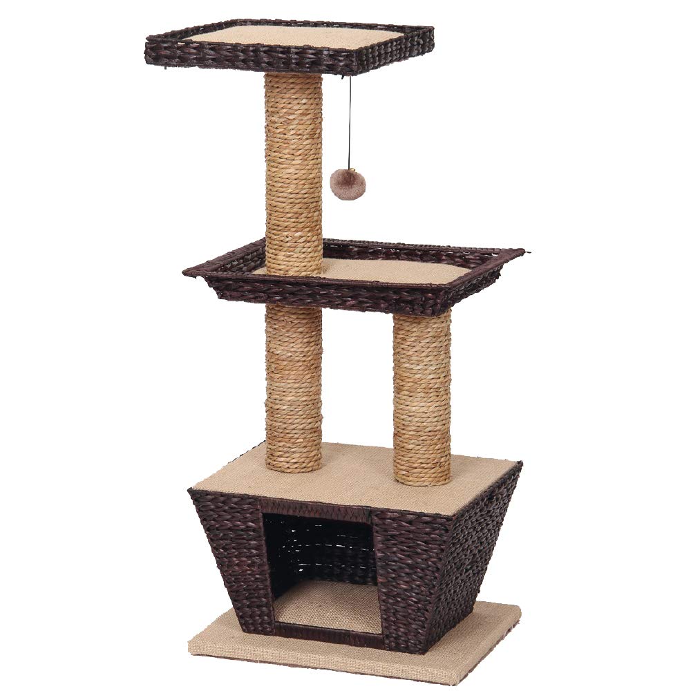 Croci Natural Betulla - Tiragraffi per gatti adulti, con materiali naturali, con cuccia per gatti, sedute, cuscini, parti graffiabili, 45x35x98,5 cm