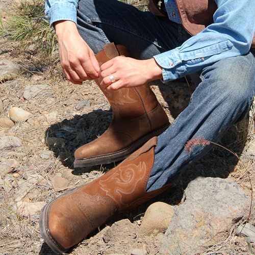 NORTIV 8 Steel Toe Cowboy Boots for Men Western Square Toe Leather Work Boots with Hazard Protection,for Construction Farming Bronco Trailblazer,Size 11.5,Light Brown