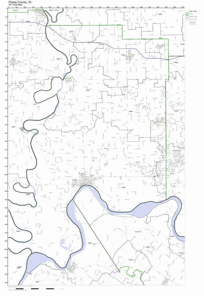 Posey County, Indiana IN ZIP Code Map Not Laminated Office
