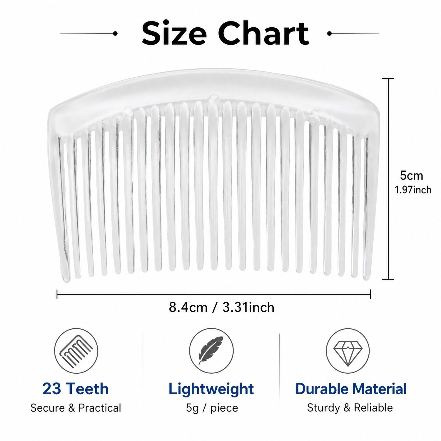 Paquete de 28 peines laterales de plástico blanco transparente con dientes largos, horquillas, pasadores, abrazaderas, lazos para mujer, velo de boda, tocado decorativo, accesorios para moño francés