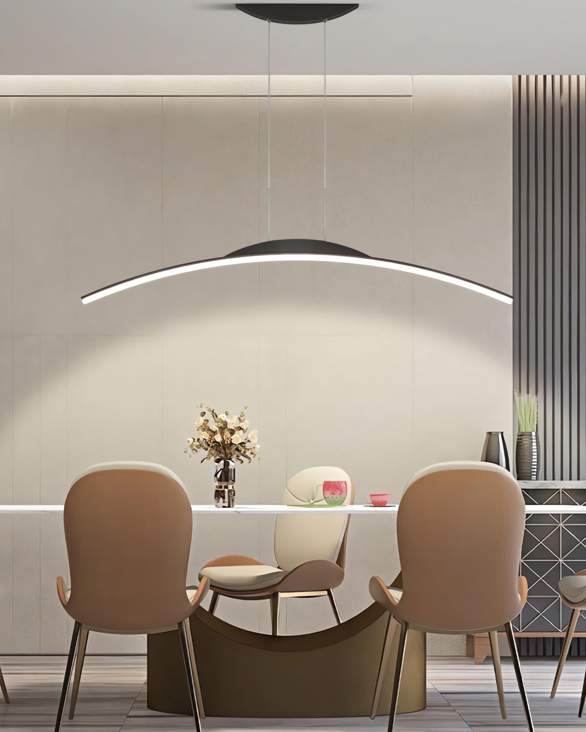 MOMOYY LED Pendant Lights Modern Dining Room Curved Pendant Light Dimmable Bar Lighting with Remote Control Kitchen Lighting Can Be Used in Kitchen Bar Restaurant Office (Black, 80CM)