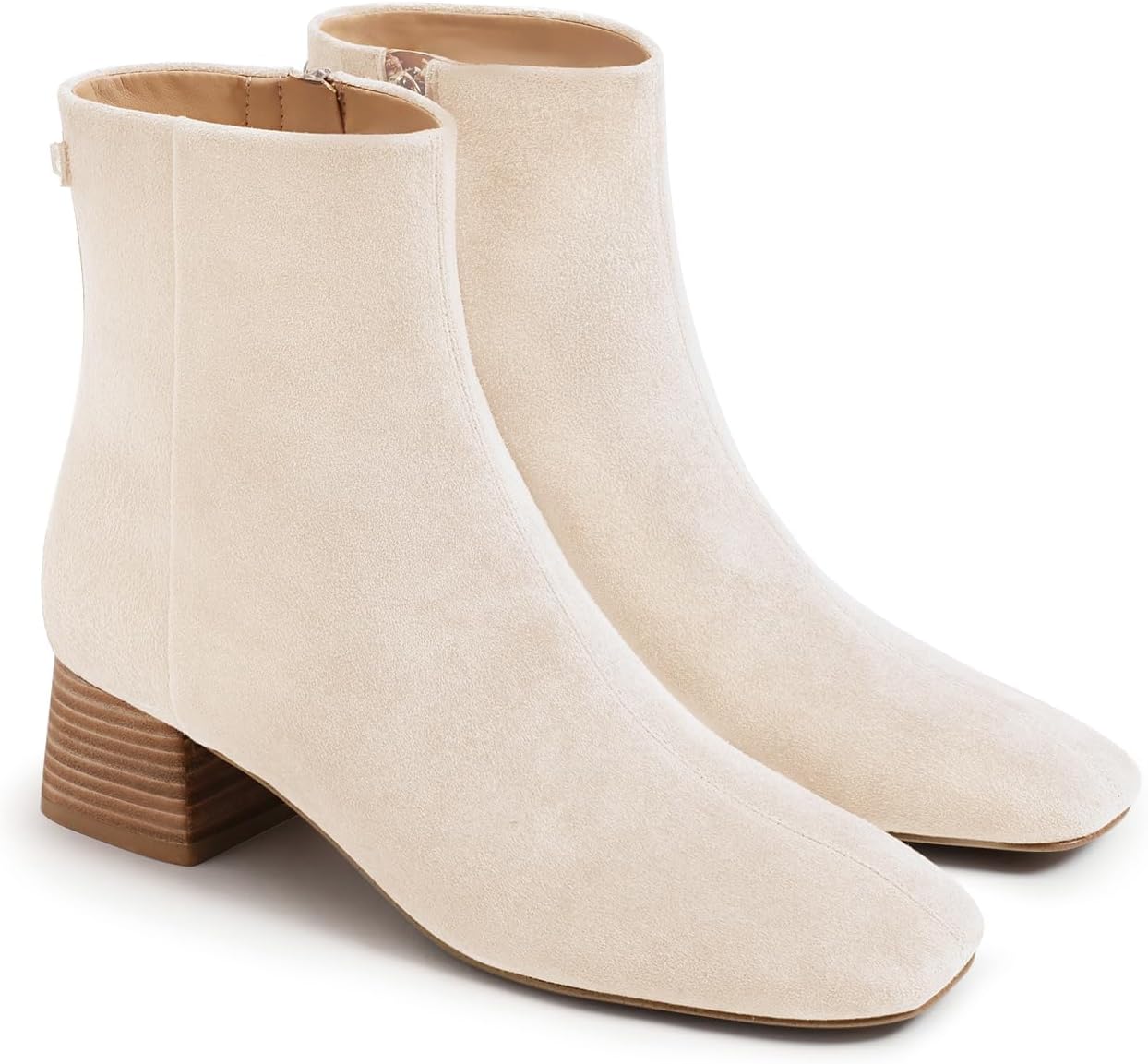 Coutgo Womens Ankle Boots Chunky Low Heel Square Toe Booties Side Zipper Winter Dress Shoes