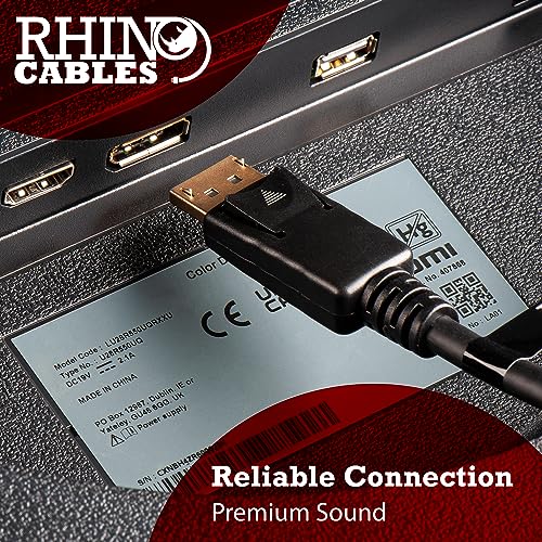 Image of rhinocables Display Port to Displayport Cable, 0.5m - 15m Long DP to DP cable with Secure Gold-plated Locking Connector Lead for Monitor, HDTV, PC, and Graphics Card (1, 3m)