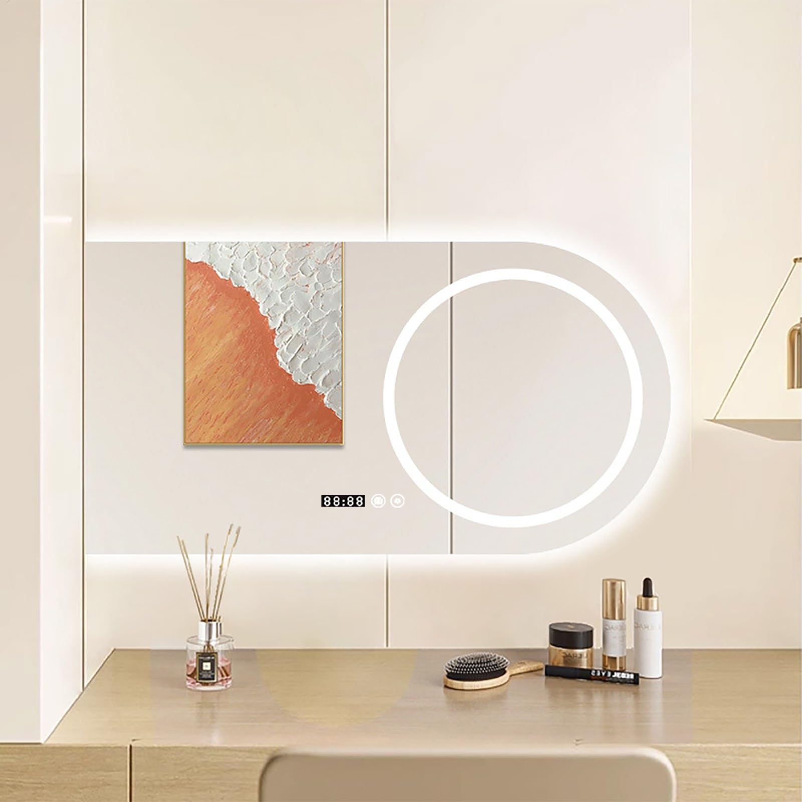Specchio Ad Arco Con Luce Specchio Da Bagno 3 Colori Dimmerabile Specchio Bagno Orologio Temperatura Specchio Da Parete Con Antiappannamento Memoria Specchio Led Interruttore Touch(80x50cm/32x20in)