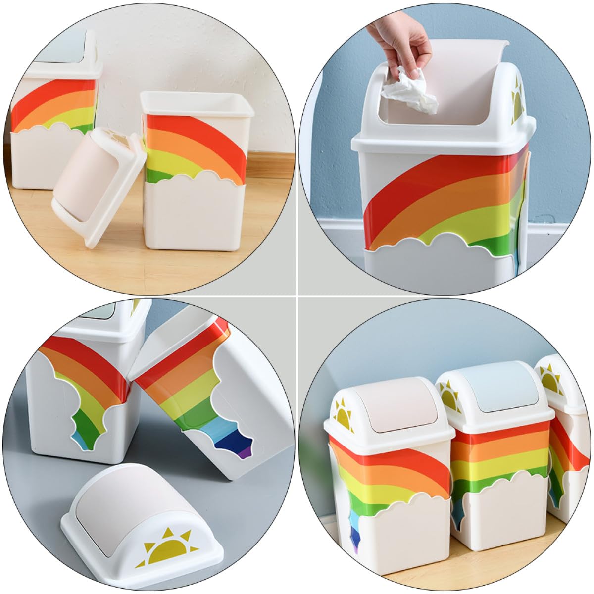 Holibanna Pattumiera Arcobaleno in Plastica Coperchio, Contenitore per Rifiuti Domestici Ecologico e Lavabile, Cestino per Carta da Ufficio e Cameretta