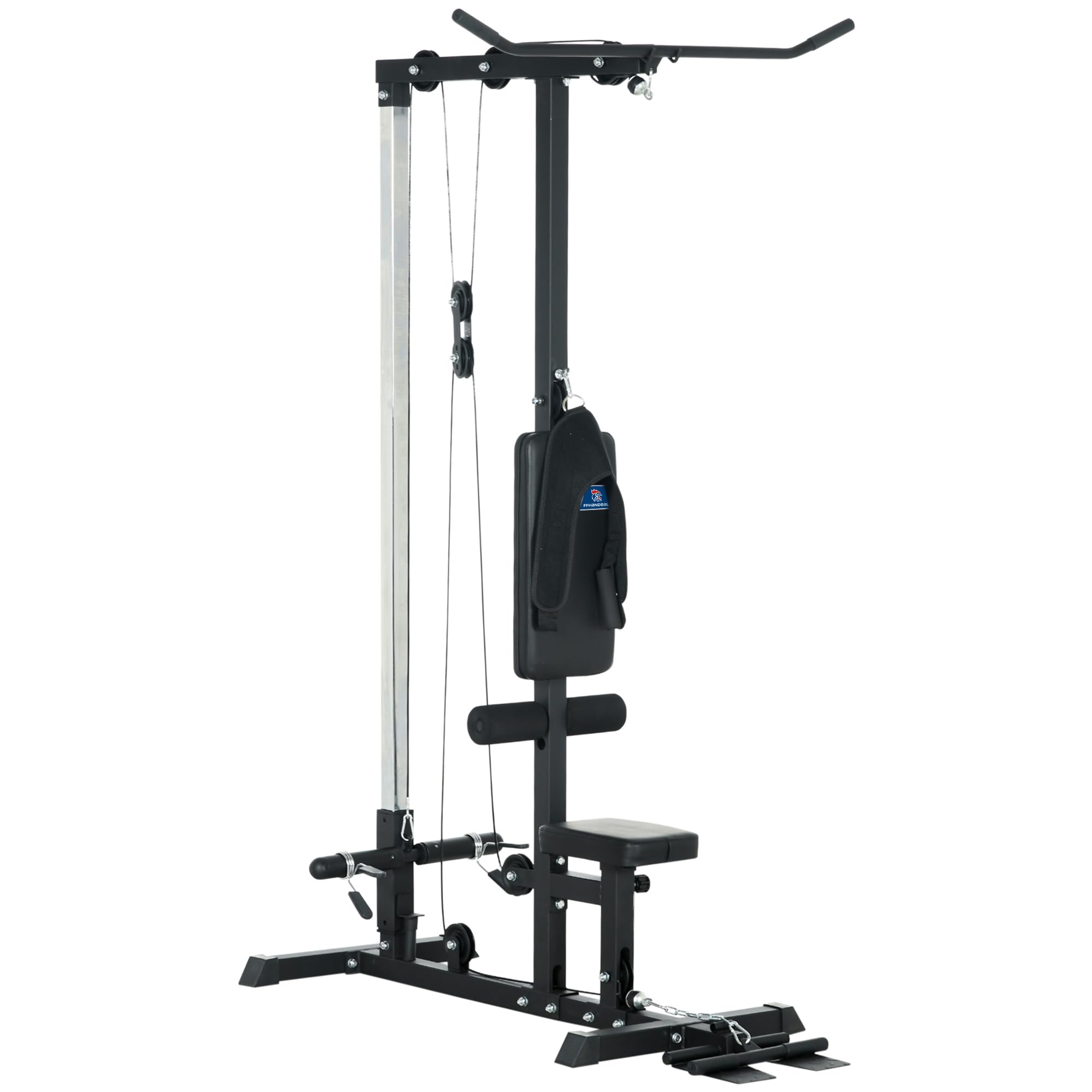 SPORTNOW Estación de entrenamiento - Aosom.FR x FFHandball - Estación de polea, tiro de pecho - LAT pulldown Machine - Banco de culturismo, parte superior del cuerpo (negro FFH)