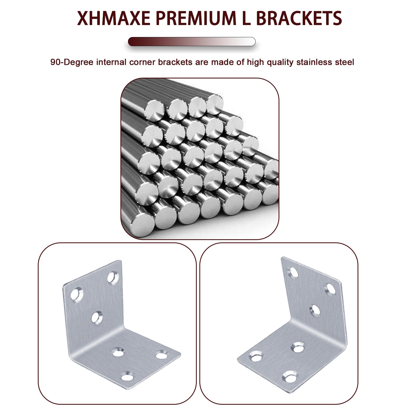 25-Pack 40mm x 40mm Right-Angle Brackets, 2mm Thick Silver Stainless Steel - Image 3
