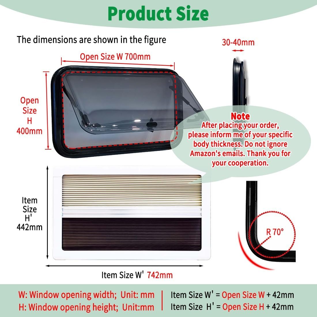 RV Exit Window 28" W x 16" H Aluminum Alloy Frame Tinted RVs Emergency Window Camper Push Out Windows Replacement for Cargo Trailer Van Motorhomes Pickup Trucks Black