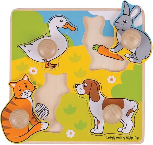 Miniatura 2 de Bigjigs Toys Rompecabezas de madera para mascotas – Rompecabezas de clavija de calidad para niños de 1 año, juguetes de habilidades motoras finas