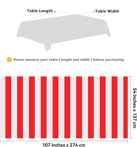 Miniatura 2 de ELCOHO Paquete de 6 manteles de rayas rojas y blancas de plástico a rayas, manteles de carnaval de circo para carnaval, decoración de fiesta