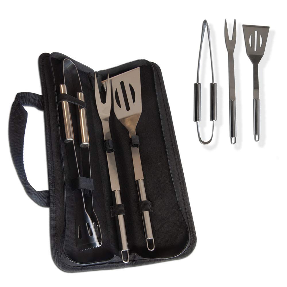 PROMO SHOP Kit Barbacoa 3 Piezas · Accesorios Barbacoa en Acero Inoxidable de Alta Resistencia · Incluye Espátula, Tenedor y Alicates de Gran Resistencia al Calor