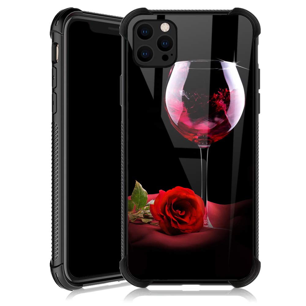 Compatible with iPhone 12 Pro Max Case,Non-Slip Soft TPU Bumper Four Corner Reinforced Shockproof Protective Case Compatible with iPhone 12 Pro Max for Women-Wine Cup Rose