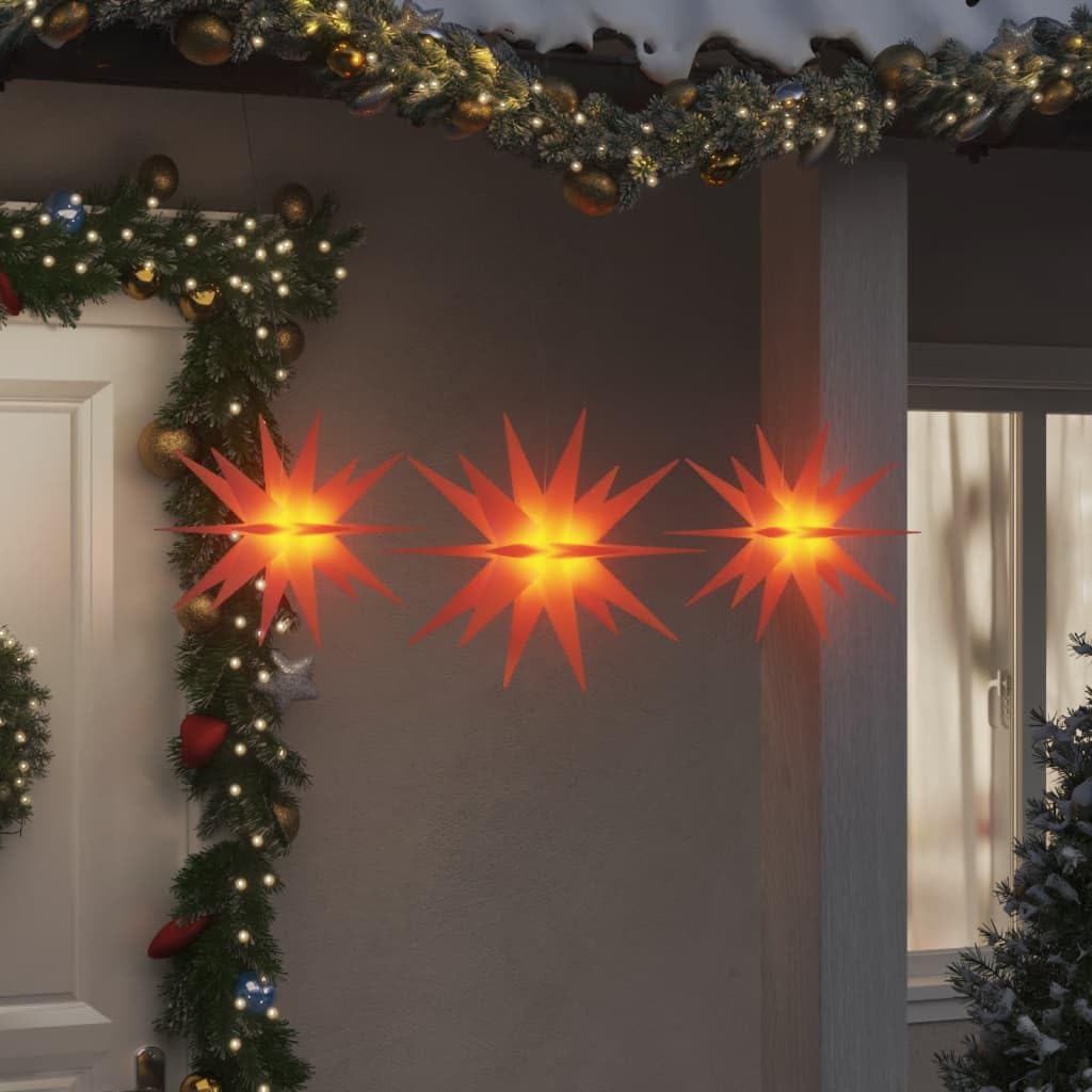 Łańcuch świetlny LED Red Starburst, składany, możliwość ściemniania, do użytku wewnątrz i na zewnątrz, 27 cm x 6 cm, 7 diod LED, ciepła biel, 2700 K, 0,6 W, 5 baterii AA, wodoodporne, gwiazdkowe