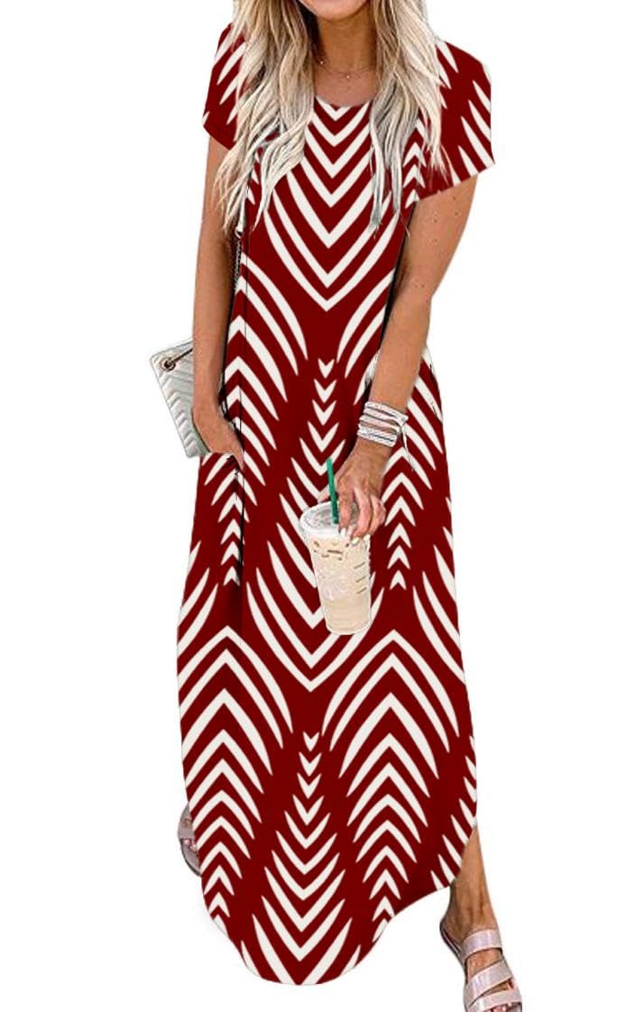 Jeqeocafy Women Summer Long Sundress Crewneck Short Sleeve Maxi Dress 2026 Casual Loose Beach Dress with Pockets