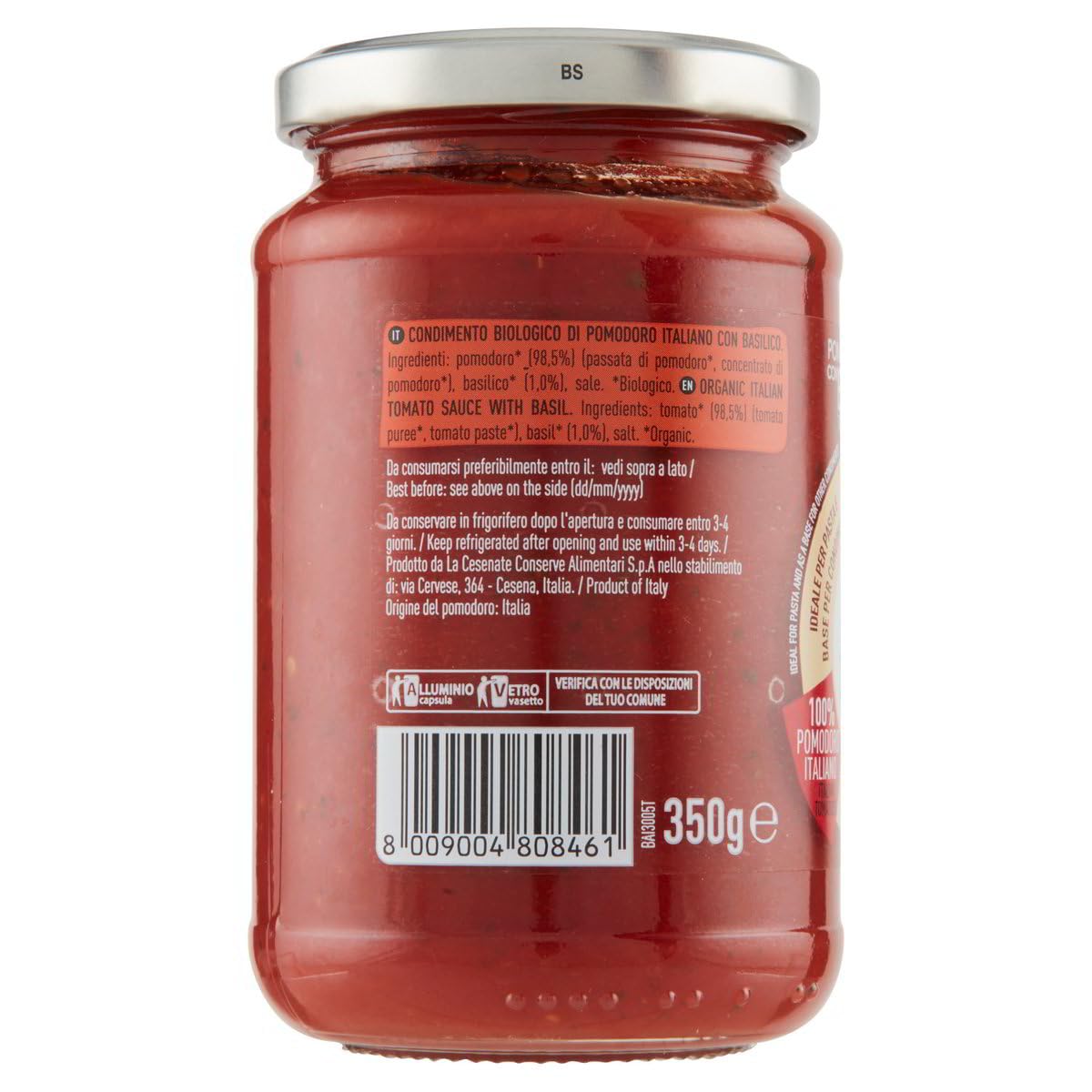 Alce Nero Pomodoro con basilico tomate con albahaca 12 x 350 g + polpa italiana gourmet 400 g