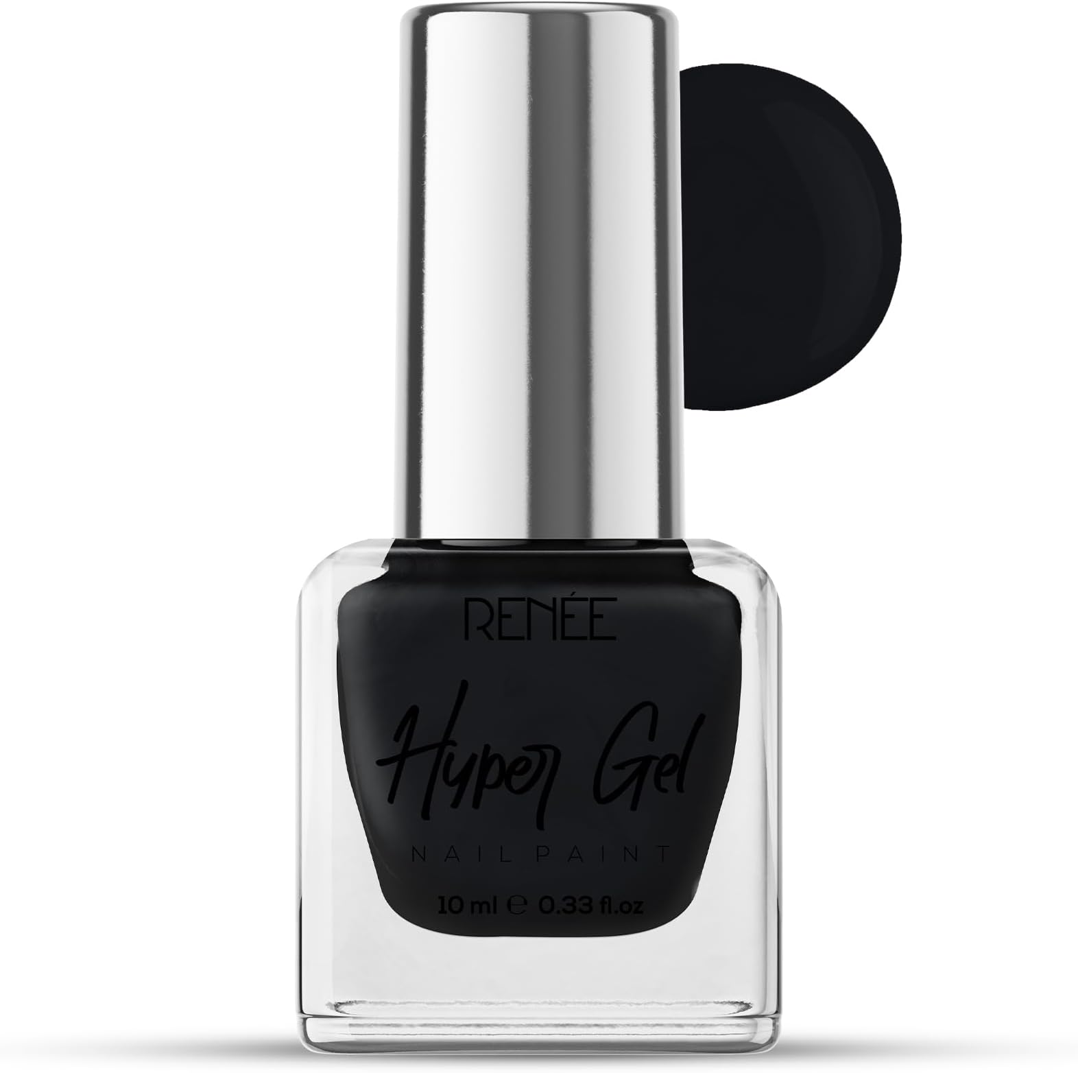 RENEE Hyper Gel Nail Paint- Onyx Black 10ml | Quick Drying, Glossy Finish, Long Lasting, Chip resisting Formula with High Shine Polish | Acetone & Paraben Free