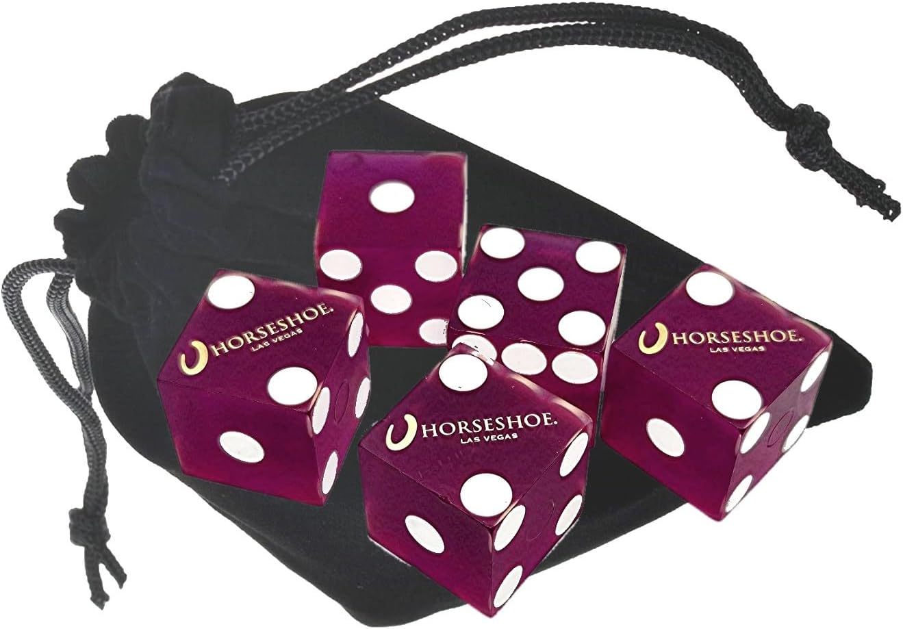 Genuine Las Vegas Casino Craps Dice Sets - Wide Selection of Full Sticks with (5) Matching Serial Numbers for Collectors & Particular Dice Shooters + Pouch (Four Queens - Green Polished)