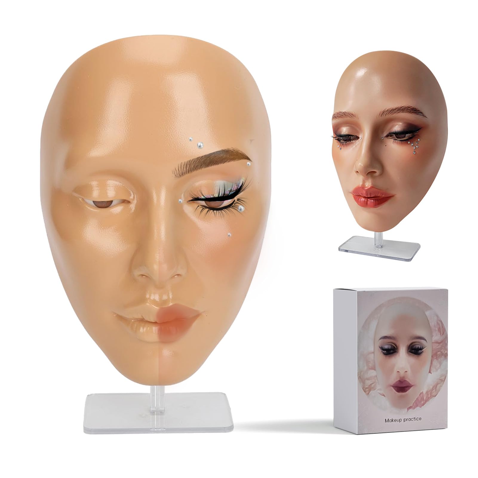 CHADWICK 5D Makeup Practice Face Board, Silicone Mannequin, Reusable Beginner Eye Practice for Makeup Artists, Girl's Gift or Professionals (Golden Wheat)