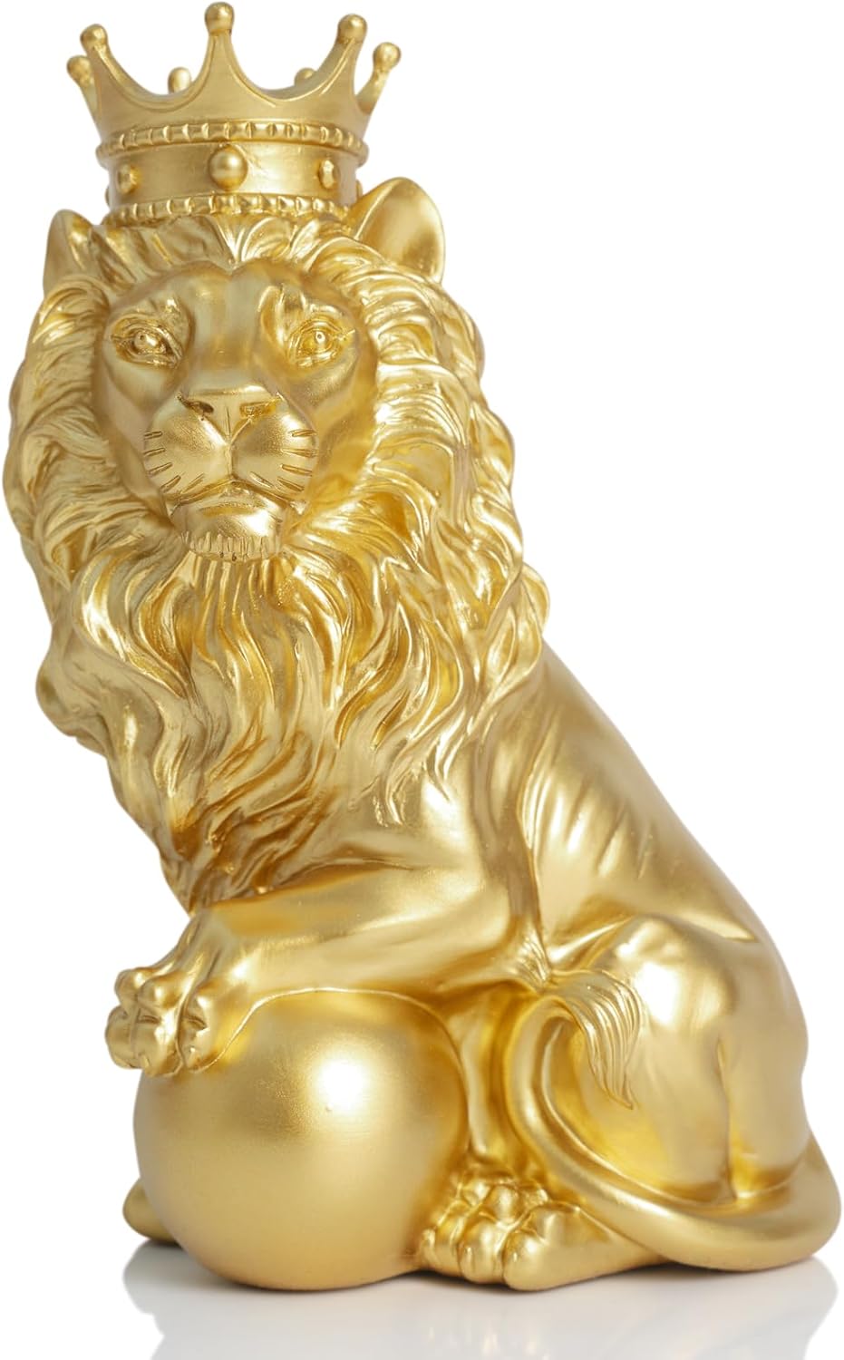 Feng Shui Lion Statue Home Decoration Regal Statement Piece, Men Father Leo Lion Gift, Man Home Office Desk Table Shelf Decoration Golden Standing Lion Statue