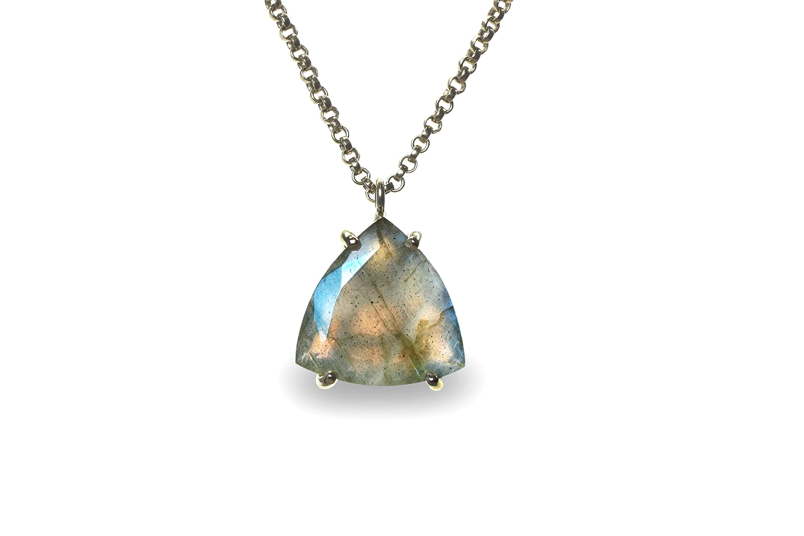 Collar Artesanal de Labradorita Triangular 18mm - Collar de Cristal Azul Curativo Luminiscente - Joyas Únicas de Piedras y Cristales a Medida - Hecho a Mano